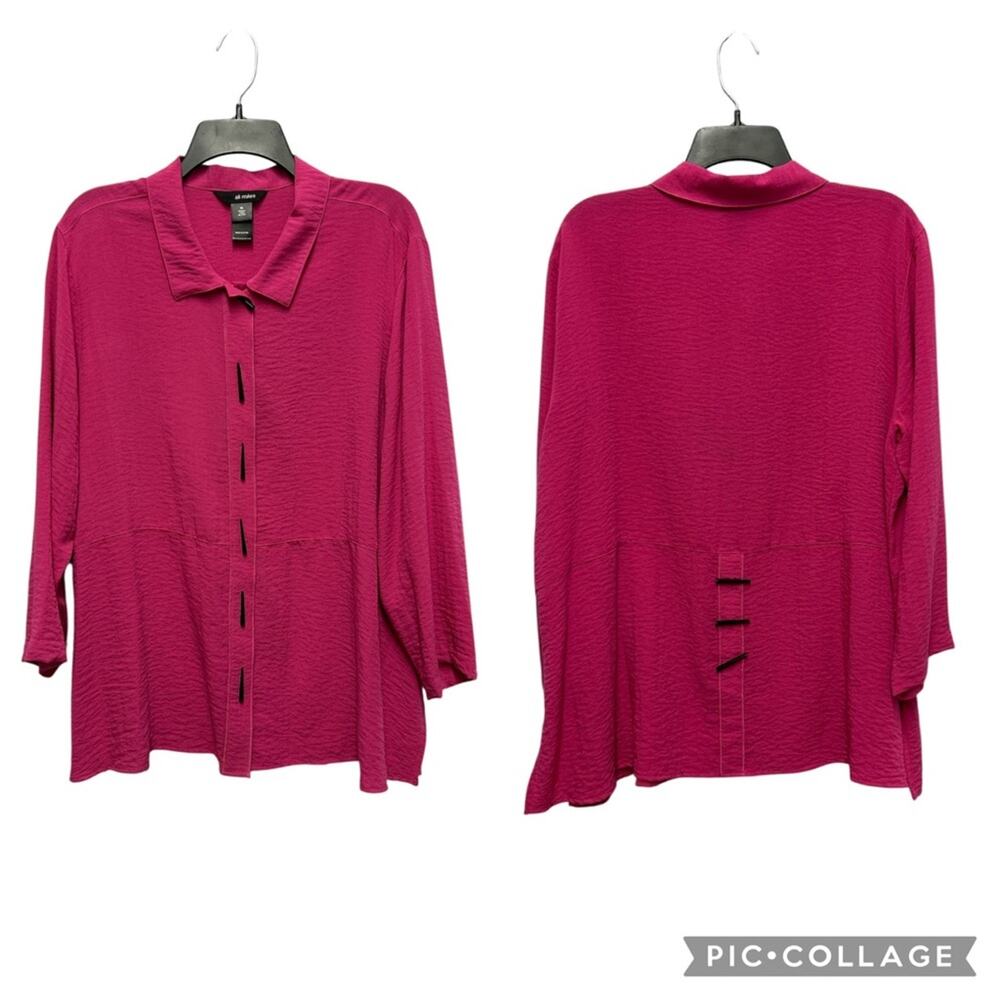 Ali Miles Button Front and Back Tunic Top Blouse XL Hot Magenta Pink Artsy